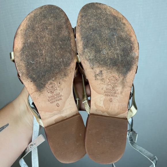 Matt Bernson Jack Designed in New York Metallic Gold Silver Studded Sandals - Picture 6 of 7